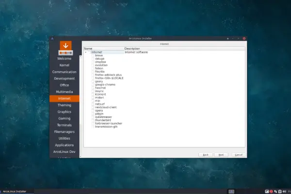 Arco Linux - Netinstall Screen